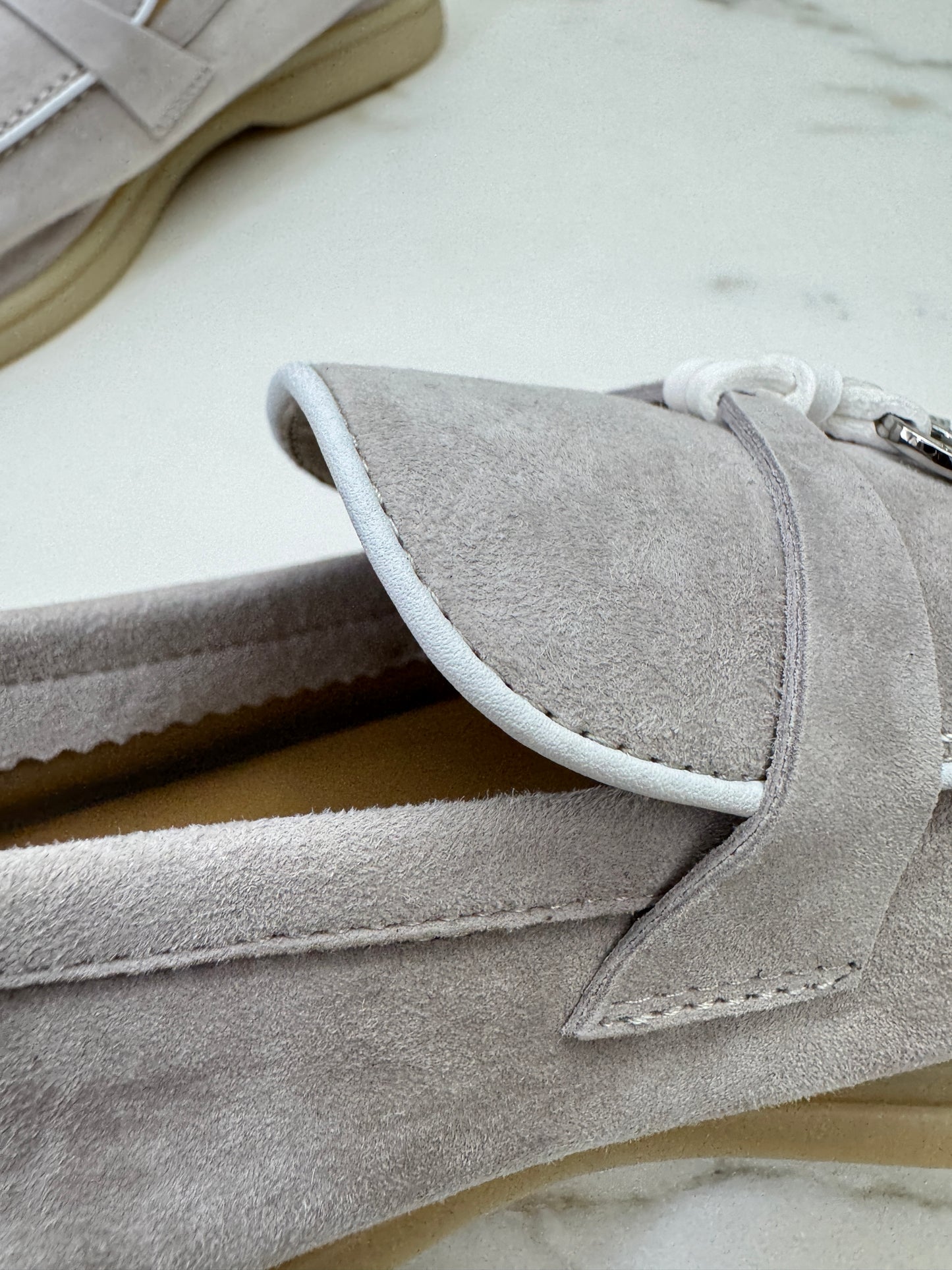 LORO PIANA Summer Walk 珍珠灰滾邊款樂福鞋