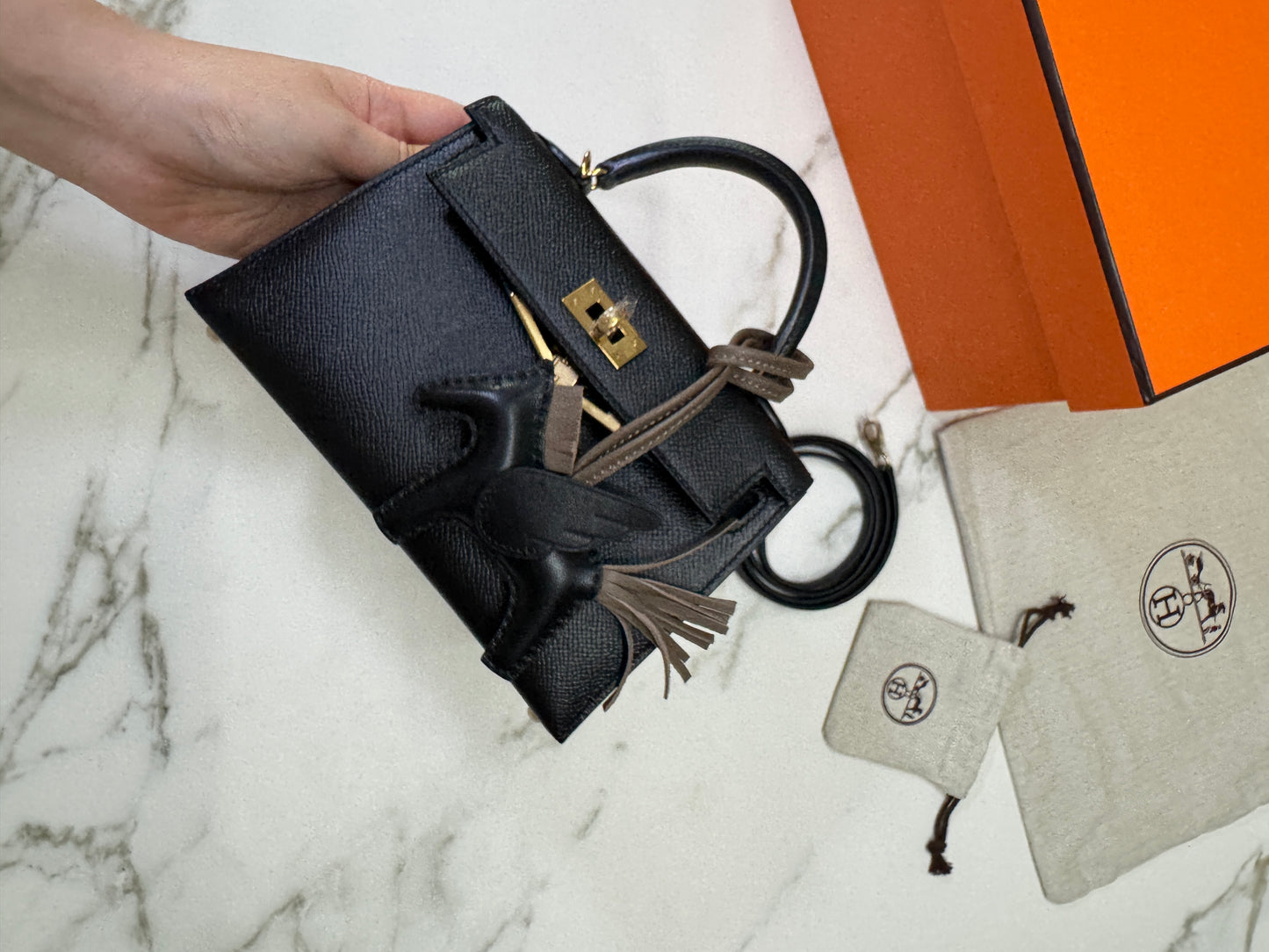 HERMES Mini Kelly II 黑金 Epsom GHW