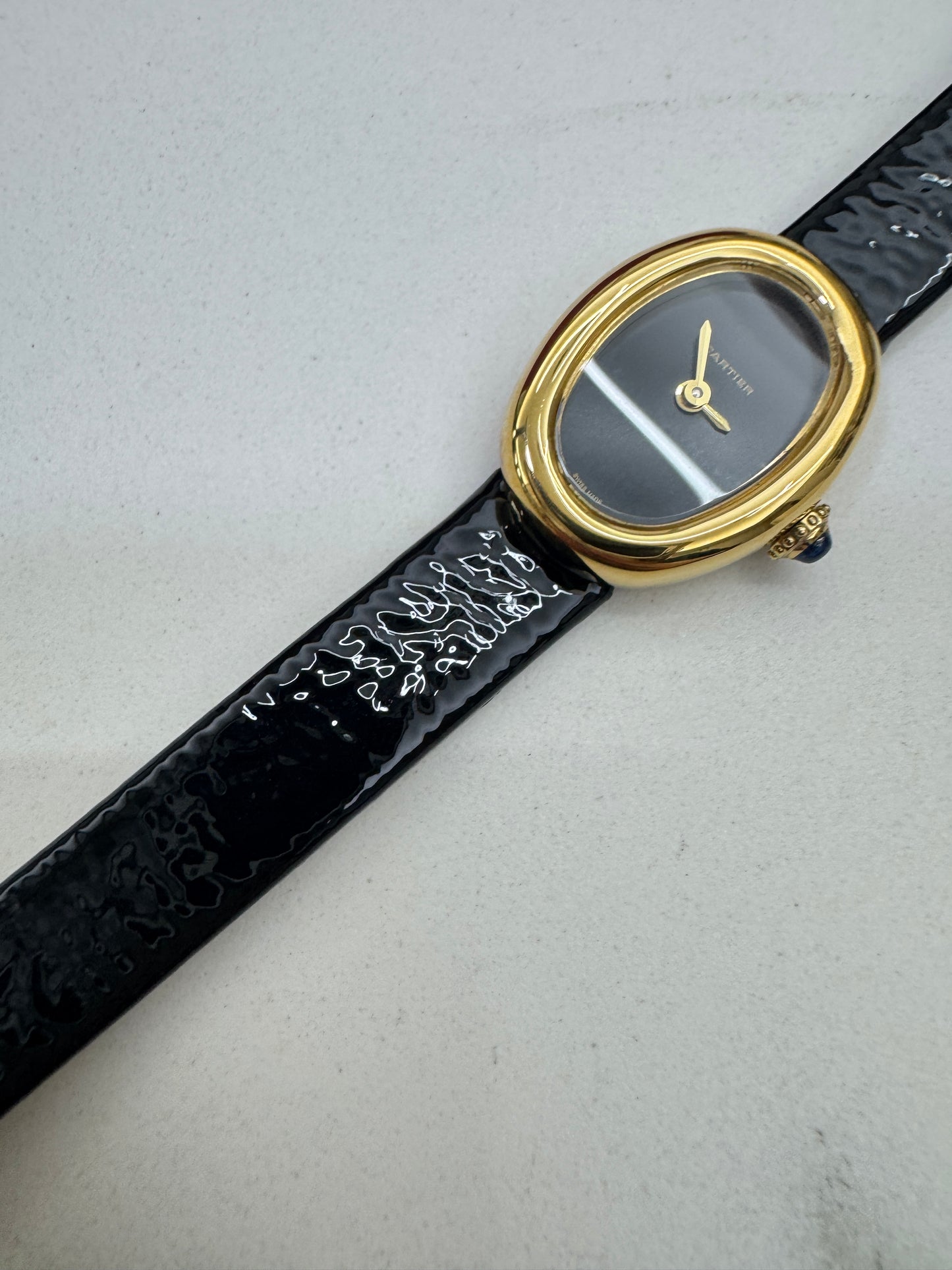 CARTIER Baignoire 亮面皺褶牛皮錶帶
