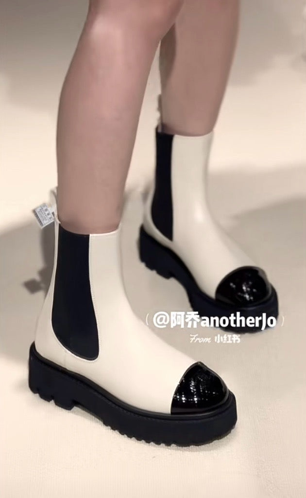 CHANEL 厚底切爾西 Chelsea Boots黑白拼色 22c