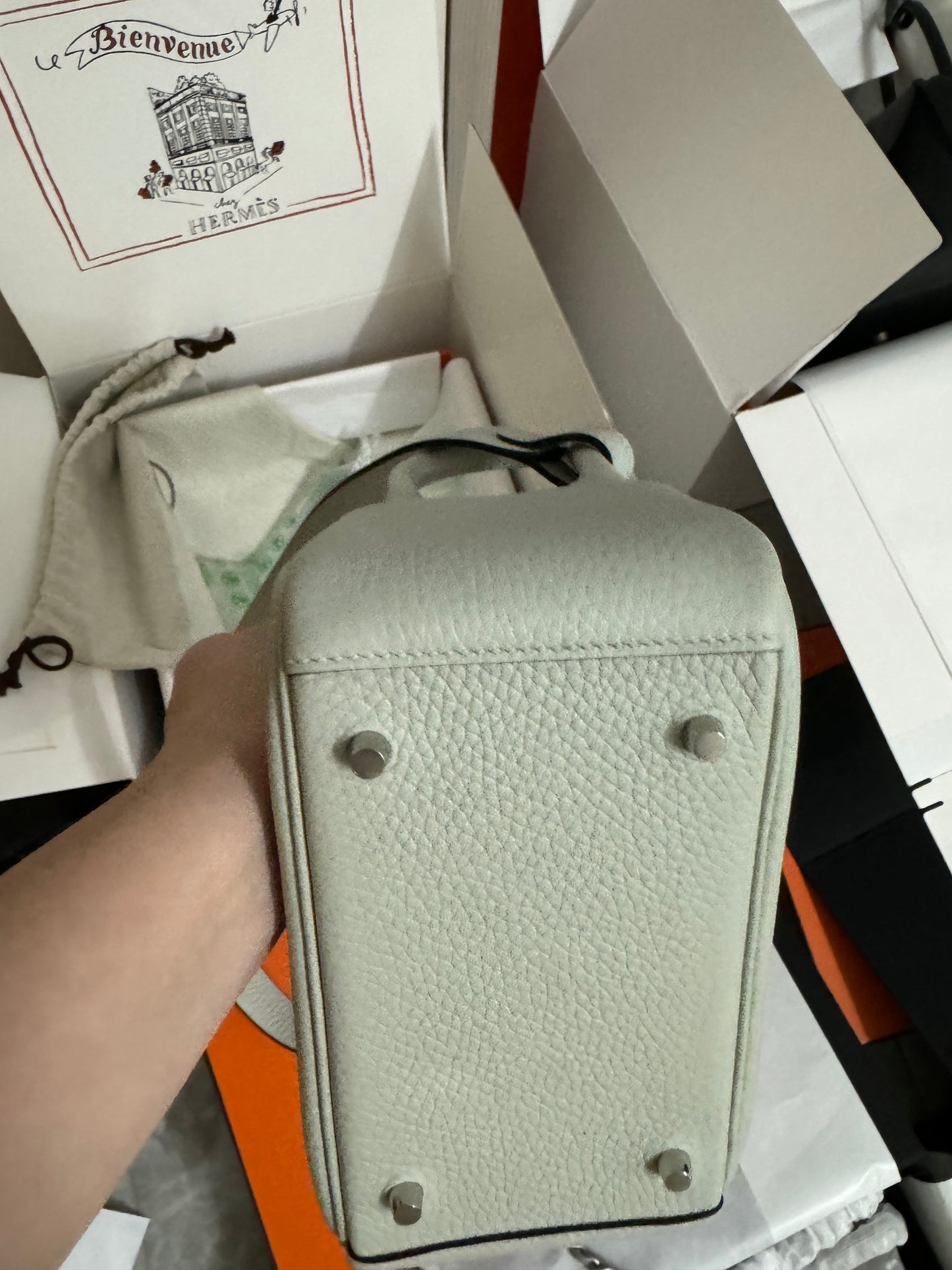 HERMES Mini Lindy 冰晶灰 TC 銀扣