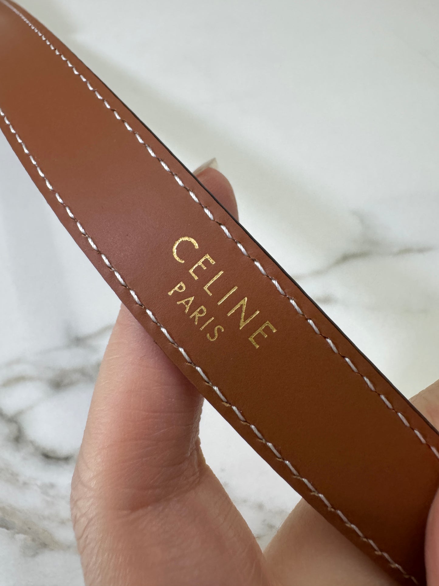 CELINE Triomphe 凱旋門皮帶1.8cm 金扣 棕色