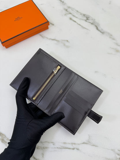 HERMES Bearn Compact Wallet 烏木色Box皮 Ebene GHW