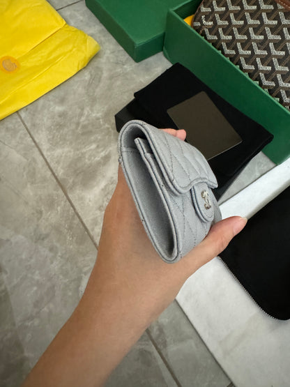 CHANEL 經典CF卡包 淺灰 牛皮