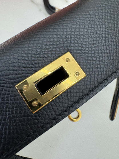 HERMES Mini Kelly II 黑金 Epsom Noir GHW