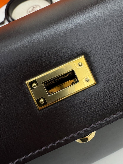 HERMES Kelly 25 烏木色Box皮金扣 外縫 Ebene Box Leather Seilier GHW