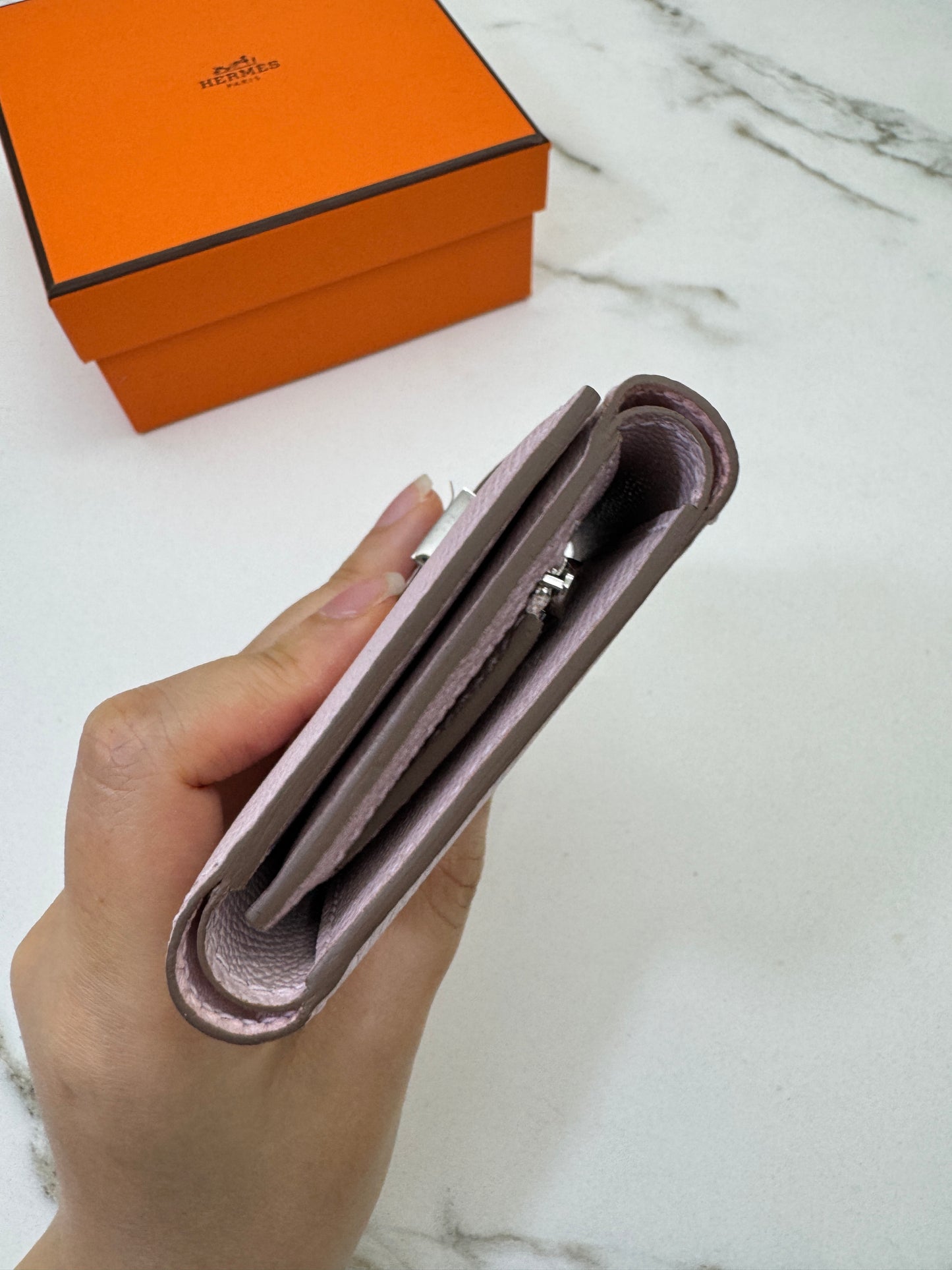 HERMES Bearn Wallet 三摺錢包 夢幻紫銀扣 Epsom Mauve Pale PHW