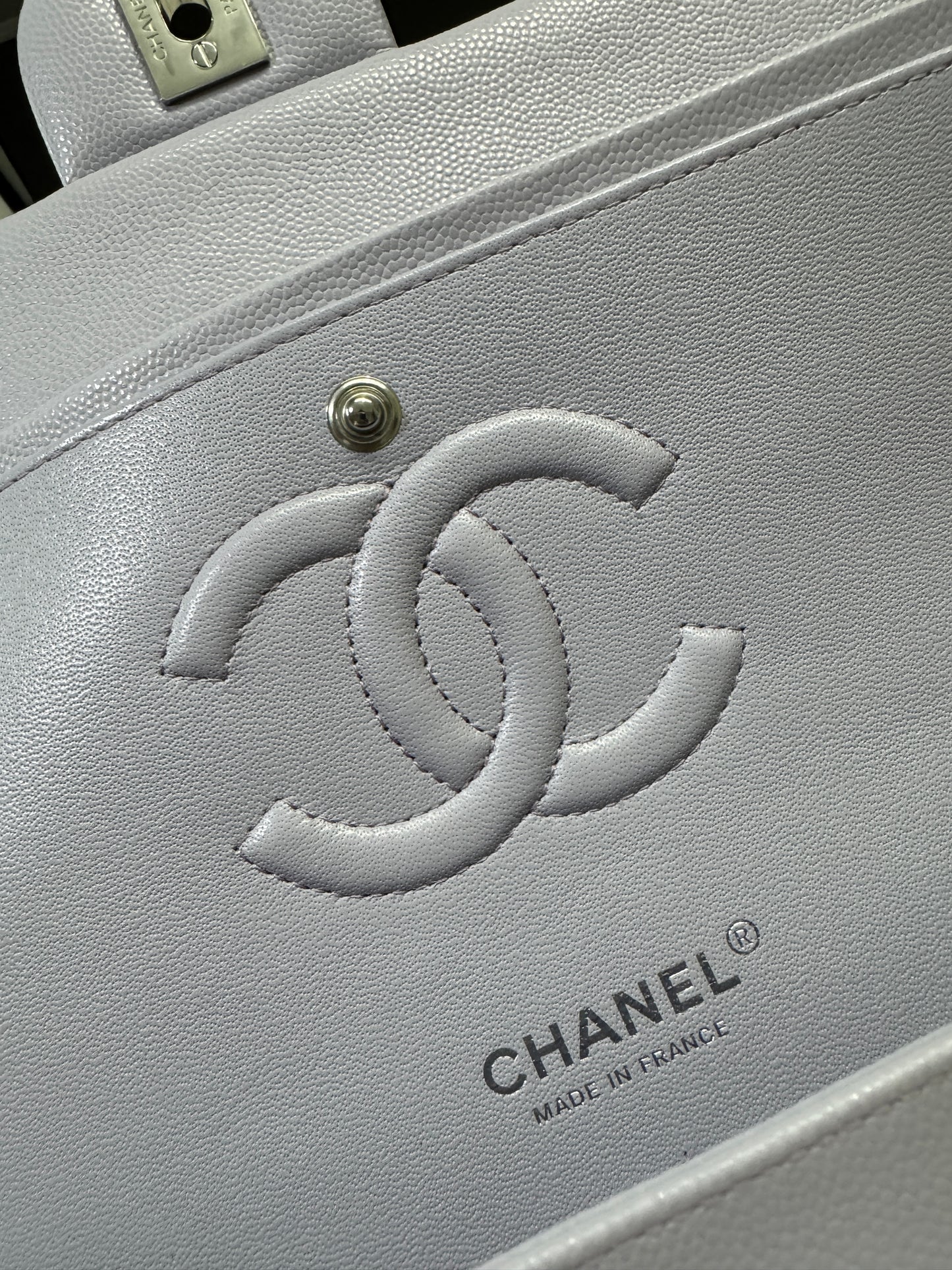 CHANEL CF25 Medium 21K香芋紫銀扣 牛皮 caviar