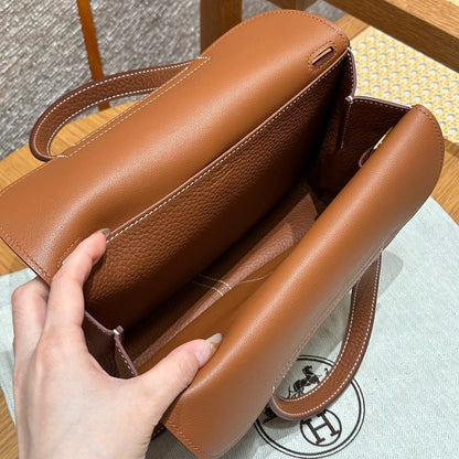 HERMES Halzan 25 金棕色 金扣 Gold TC