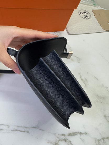 HERMES Mini Constance 黑色 玫瑰金扣 Epsom