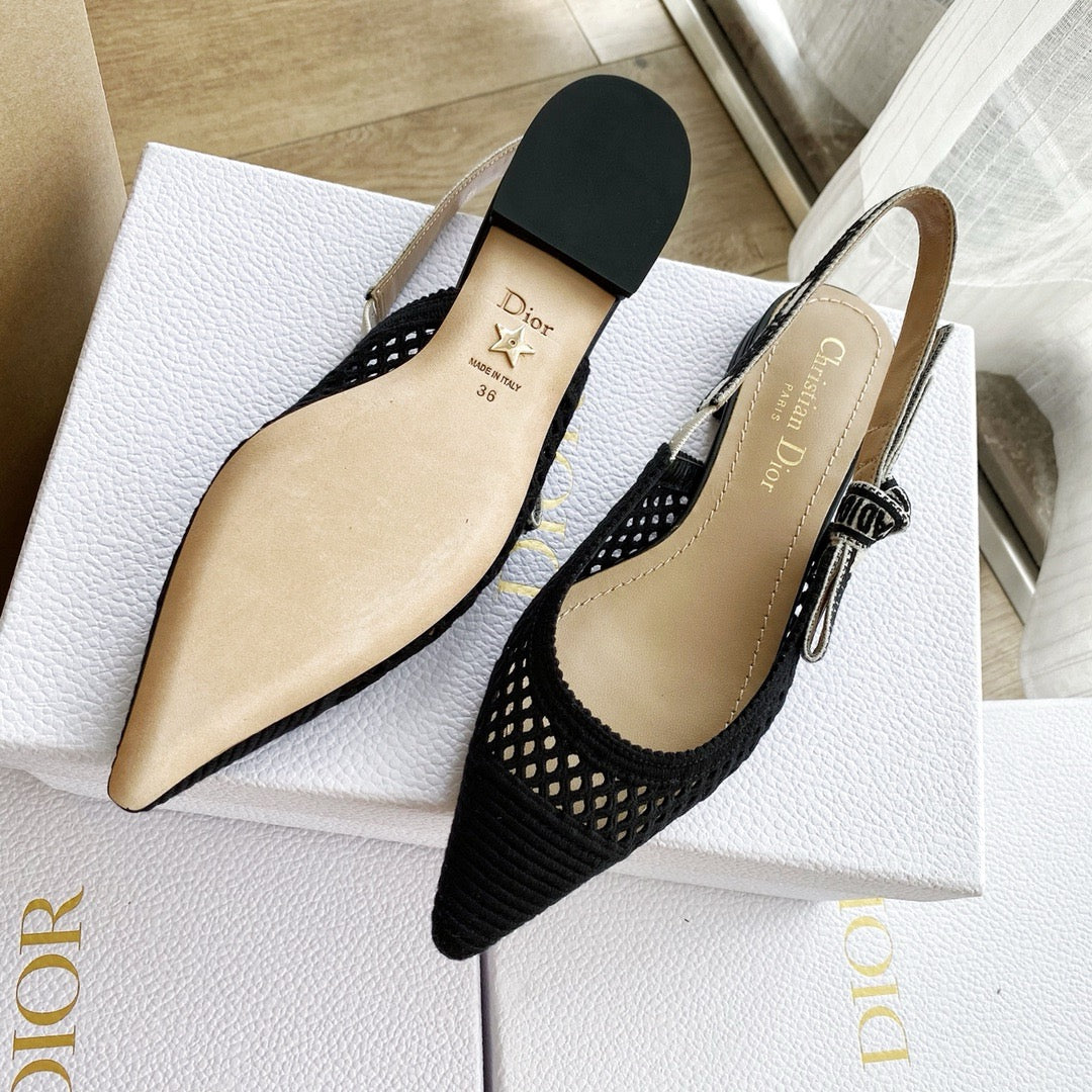 DIOR J'adior Slingback 鏤空藤格紋 奶白/裸粉/黑 平底 貓跟 高跟