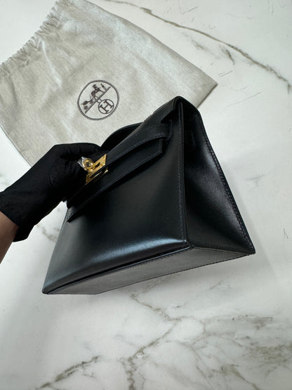 HERMES Mini Kelly I 黑金 Box皮 Kelly Pochette
