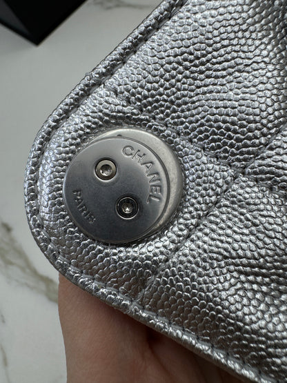 CHANEL Mini 25 Bag 銀色荔枝皮銀扣 Silver Caviar Calfskin PHW