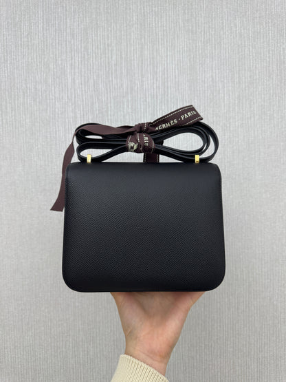 HERMES Mini Constance 黑金 Epsom Noir GHW 新鏡子版