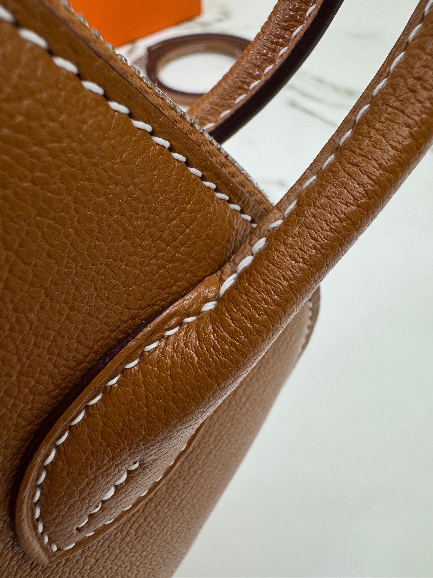 HERMES Mini Bolide 金棕色山羊皮 銀扣 Cherve Gold PHW