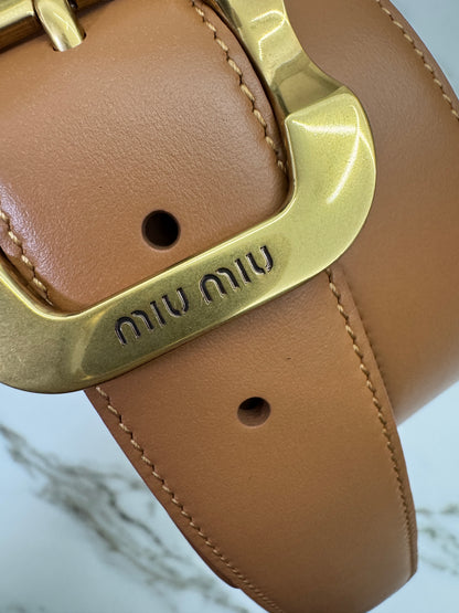 MIU MIU 皮帶 淺棕色金扣