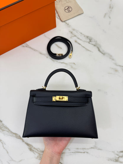 HERMES Mini Kelly II 黑金 Epsom Noir GHW