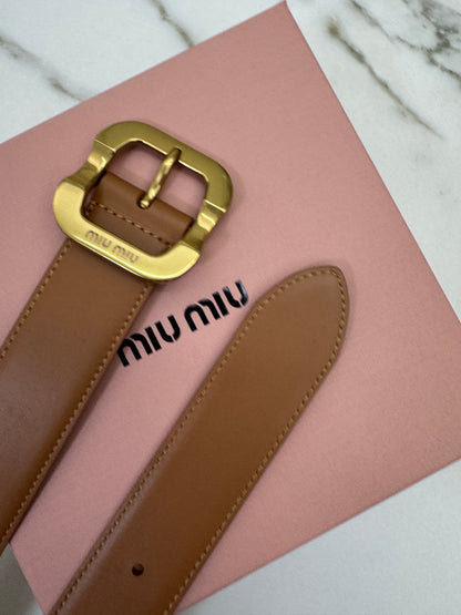 MIU MIU 皮帶 淺棕色金扣