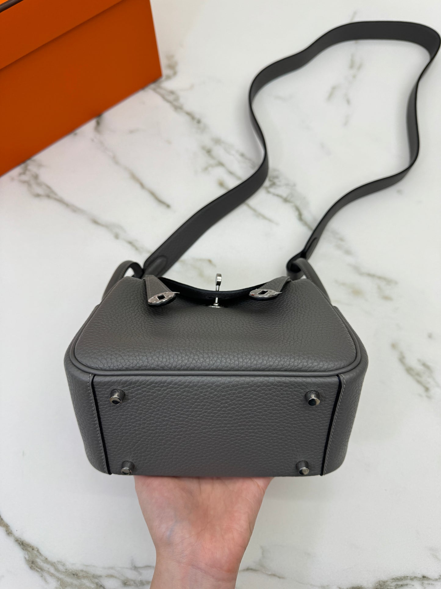 HERMES Mini Lindy 積雨雲灰銀扣 0L Gris Meyer PHW