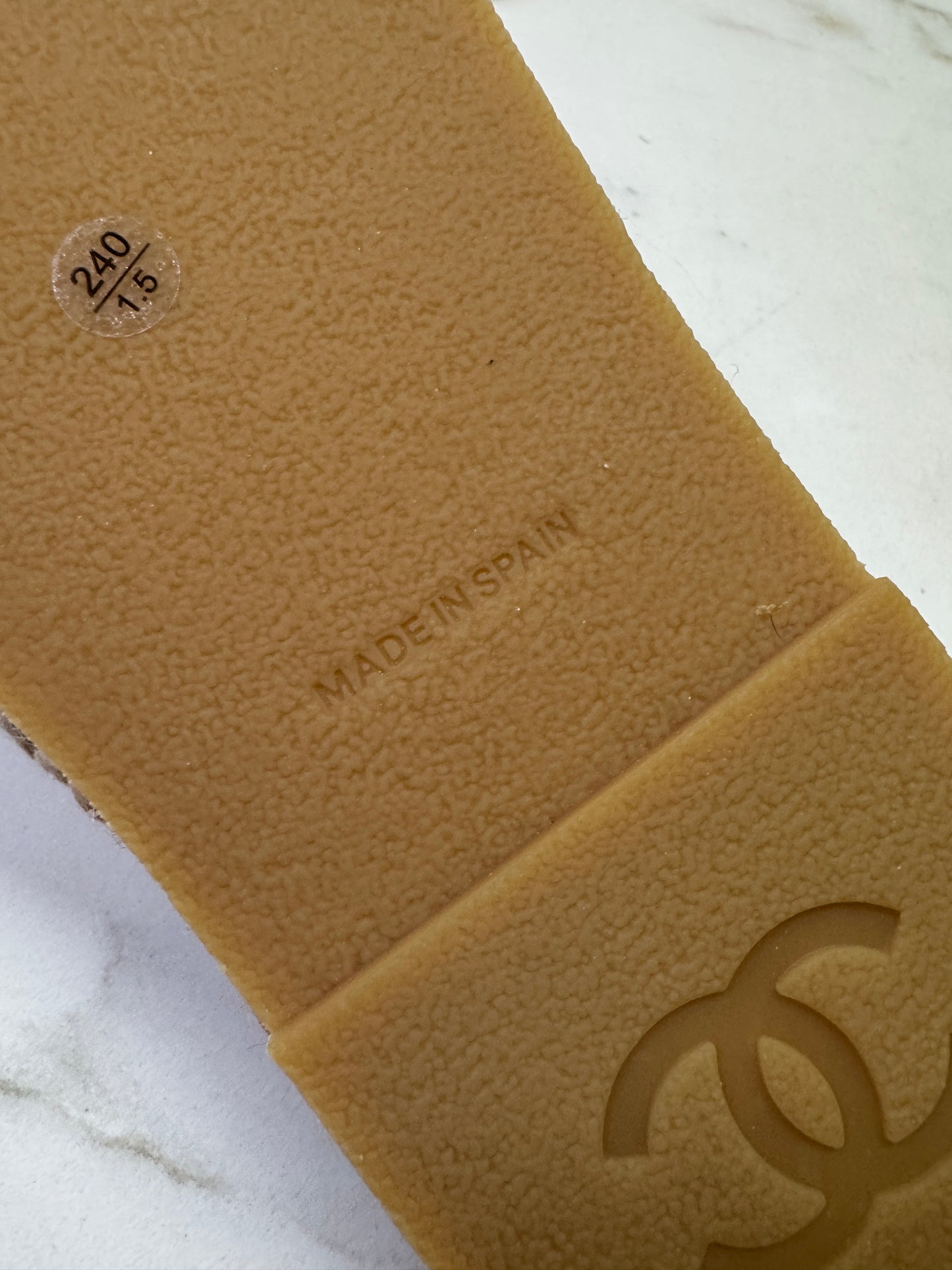 CHANEL 漁夫半拖 軟呢粉紅色拼綠色