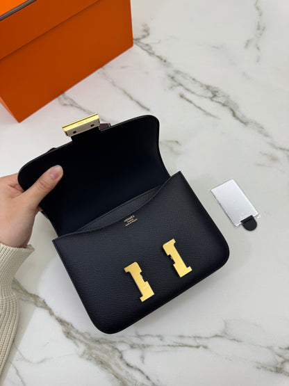 HERMES Mini Constance 黑金 Epsom Noir GHW 新鏡子版