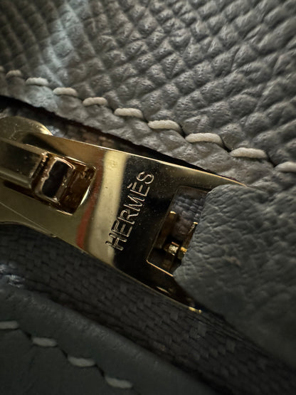 HERMES Kelly 25 冰川藍拼奶昔白 Epsom 香檳金扣 8U Bleu Glacier/ 10 Craie PBHW