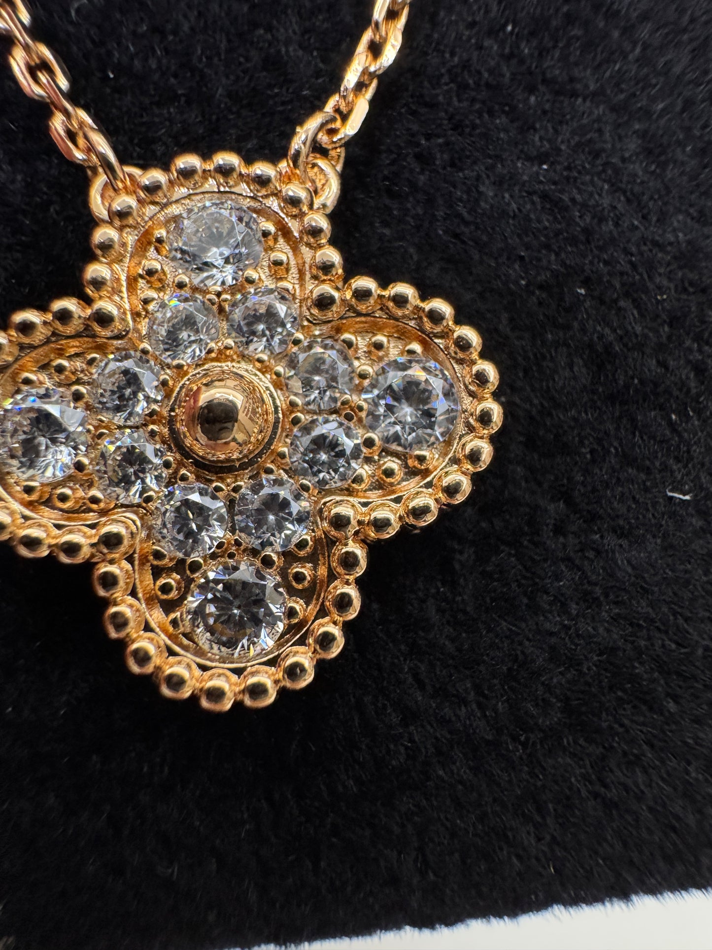 VCA Vintage Alhambra Necklace 滿鑽玫瑰金項鏈