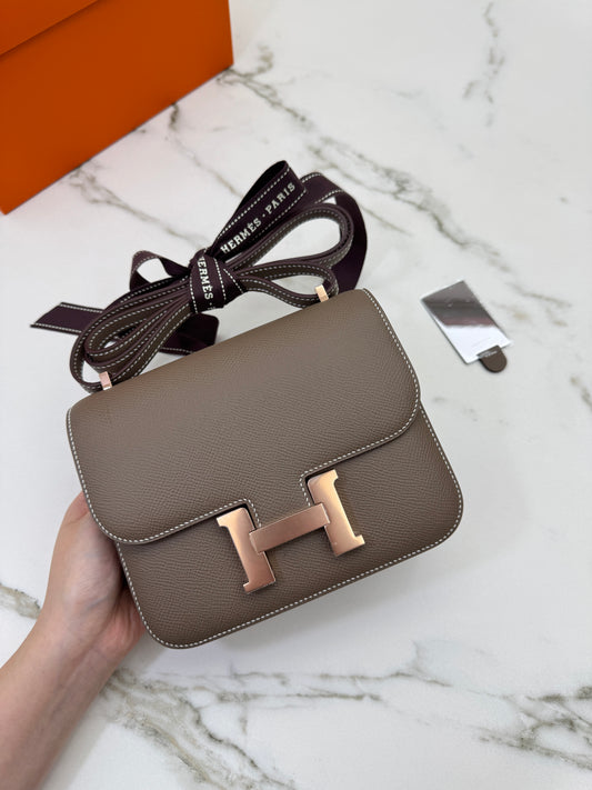 HERMES Mini Constance 大象灰 Epsom 玫瑰金扣