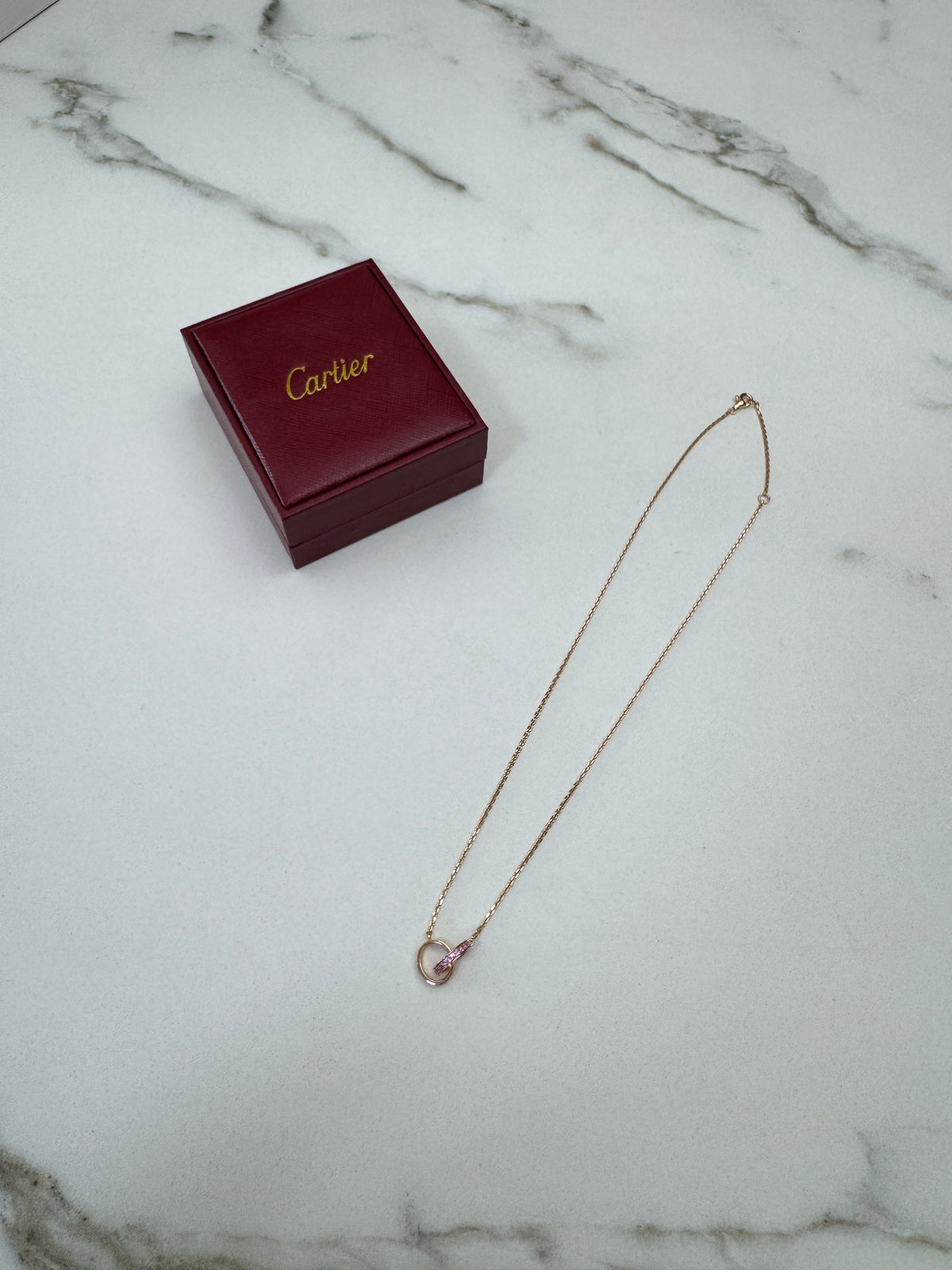 CARTIER Love 雙環粉藍寶玫瑰金項鏈