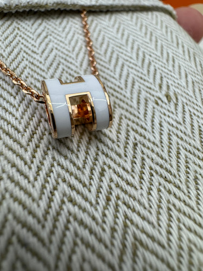 HERMES Mini Pop H 白色玫瑰金項鏈