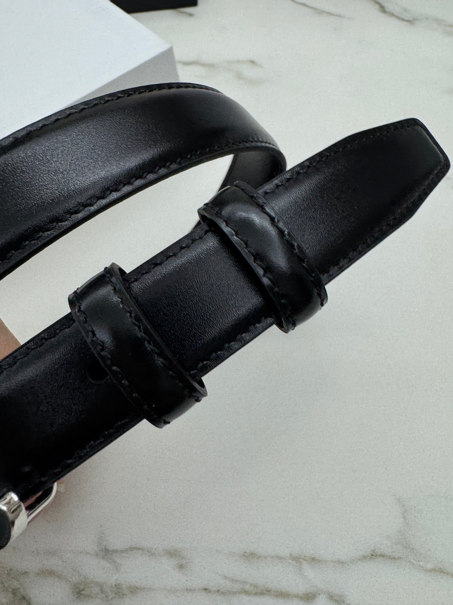CELINE 凱旋門皮帶黑銀 2.5cm