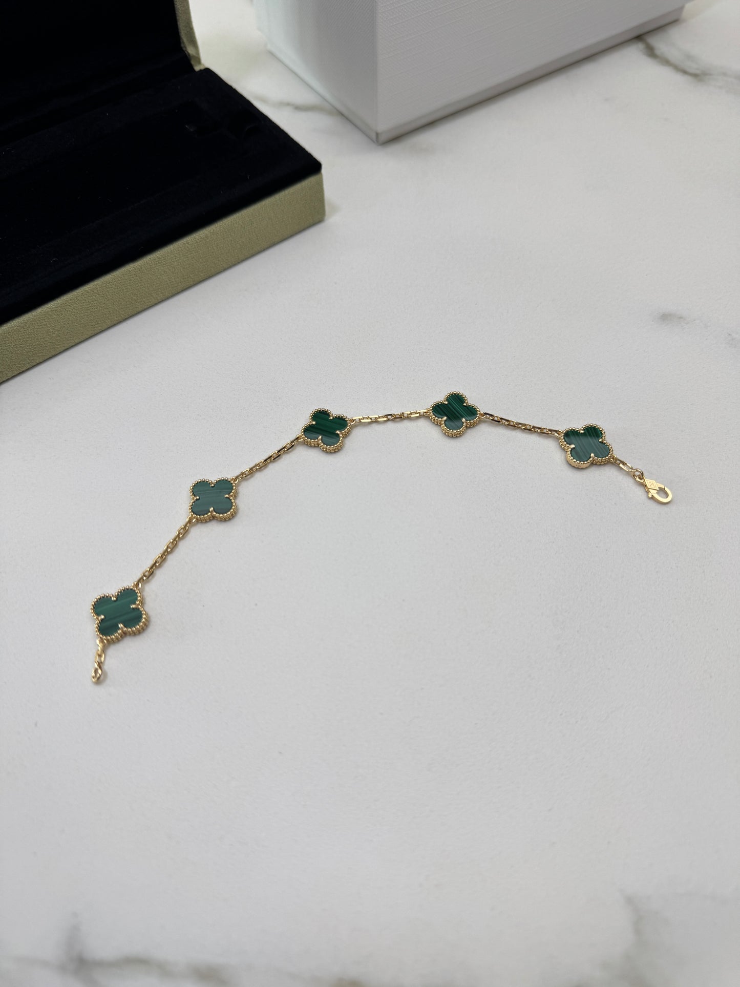 VCA 五花孔雀石 Vintage Alhambra 5 Motifs Bracelet Malachite