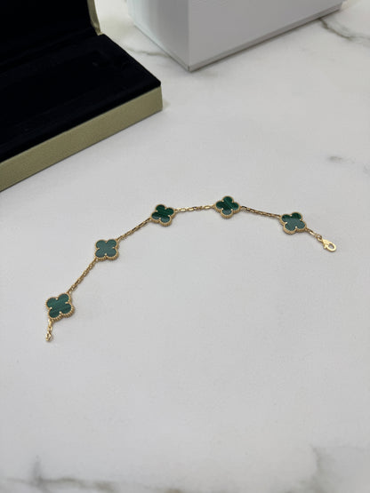 VCA 五花孔雀石 Vintage Alhambra 5 Motifs Bracelet Malachite