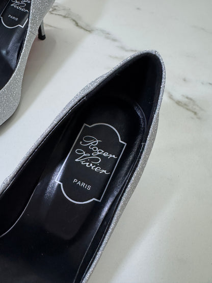 RV 銀色細閃 鑽扣高跟鞋 6cm