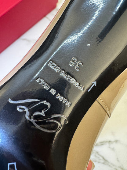 RV Trompette 喇叭跟7cm 漆皮高跟鞋 米灰色