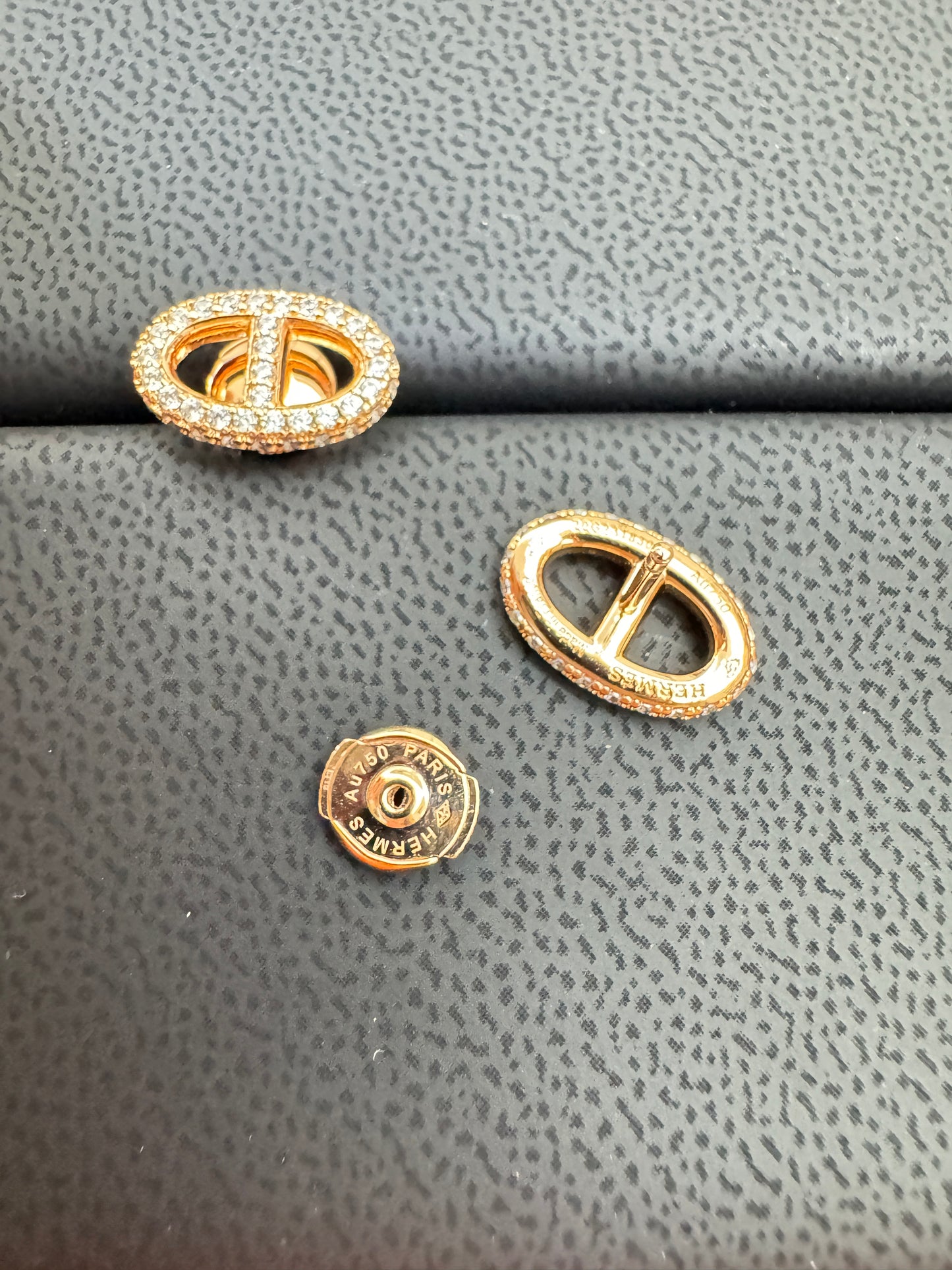 HERMES 豬鼻滿鑽玫瑰金耳環