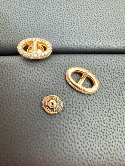 HERMES 豬鼻滿鑽玫瑰金耳環