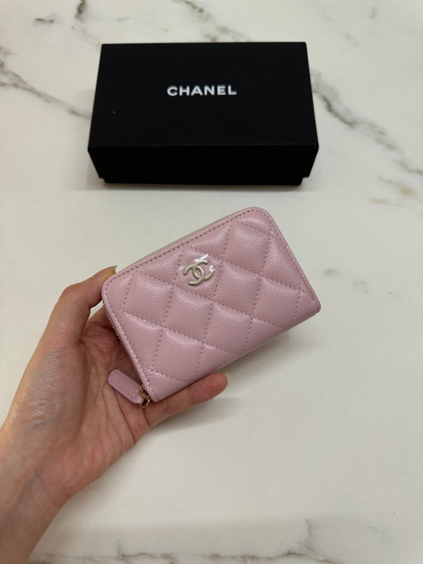 CHANEL Cardholder 拉鍊零錢包 24P櫻花粉