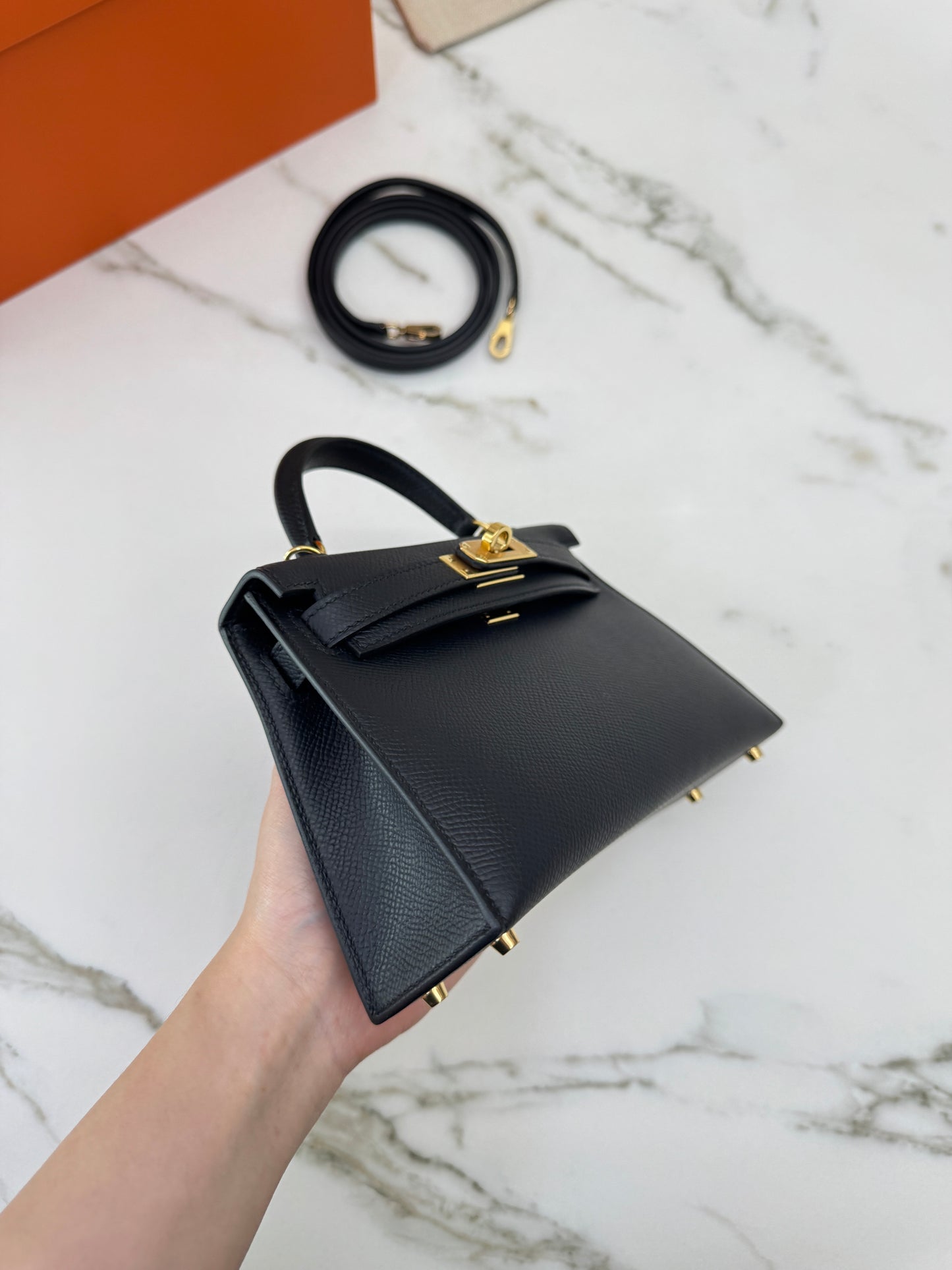 HERMES Mini Kelly II 黑金 Epsom Noir GHW