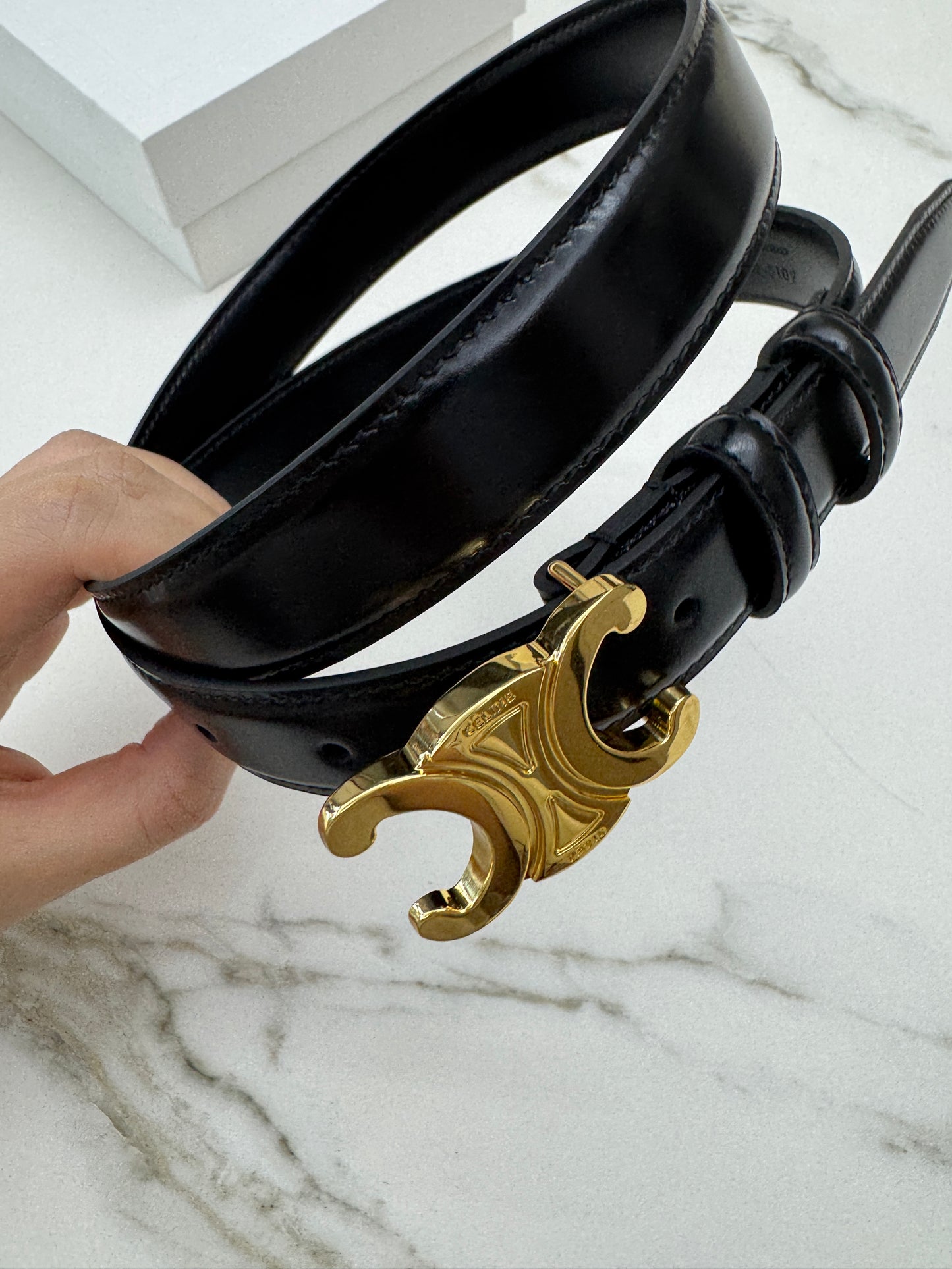 CELINE 凱旋門金扣 2.5cm皮帶 亮面牛皮