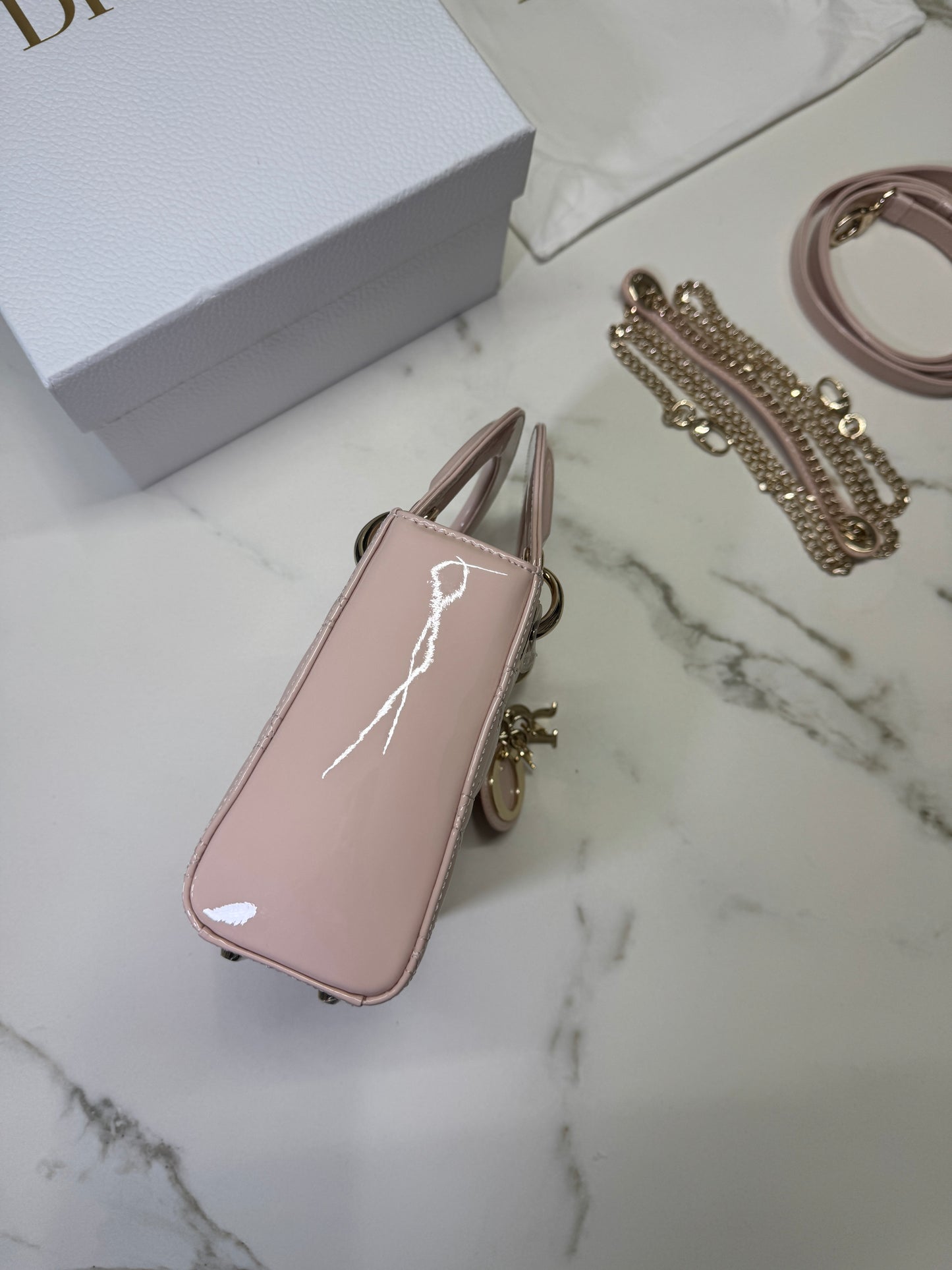 DIOR Lady Mini 三格 漆皮 淡粉 light Pink