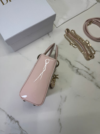 DIOR Lady Mini 三格 漆皮 淡粉 light Pink
