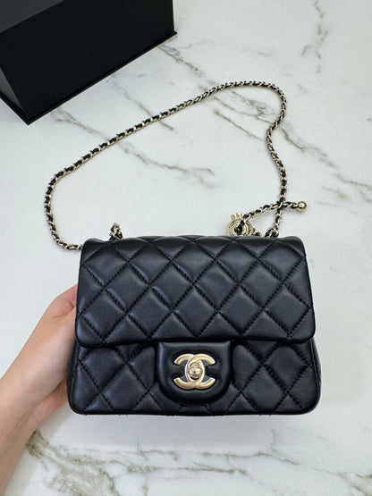 CHANEL 25K 亮面淺金球 Mini CF17 方胖子