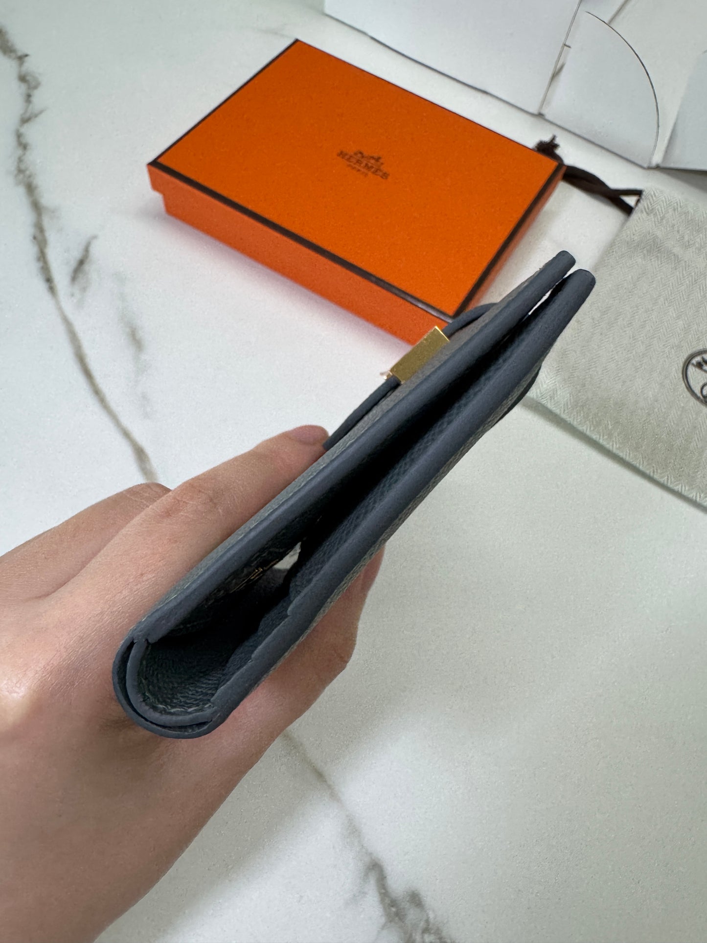 HERMES Bearn Wallet 短錢包 杏仁綠金扣