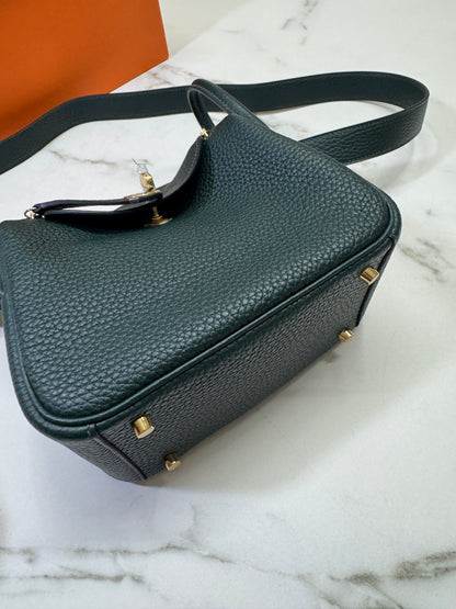 HERMES Mini Lindy II 深綠色 金扣 67 Vert Fonce TC GHW