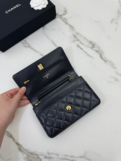 CHANEL Wallet On Chain 黑金牛 新版旋轉扣woc