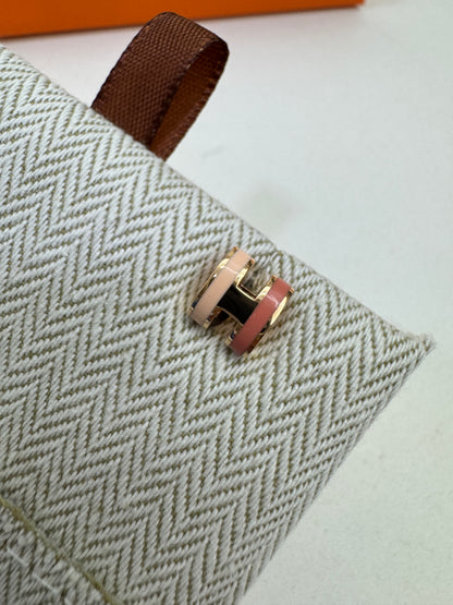 HERMES Mini Pop H 耳釘 淺粉拼粉紅