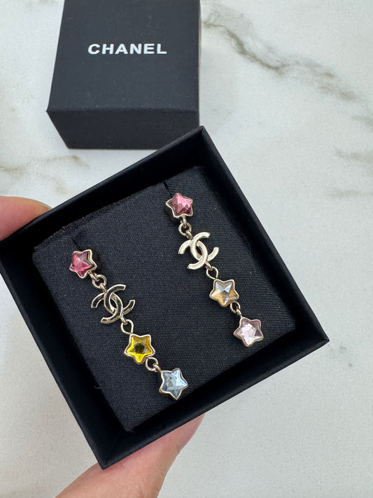 CHANEL 25P 星星水晶長耳環