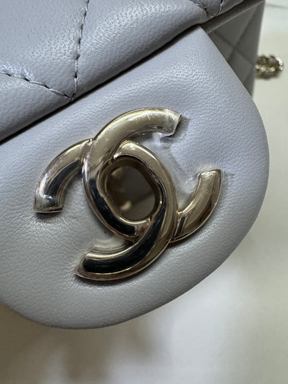 CHANEL Mini CF Handle 25P 淺灰色羊皮