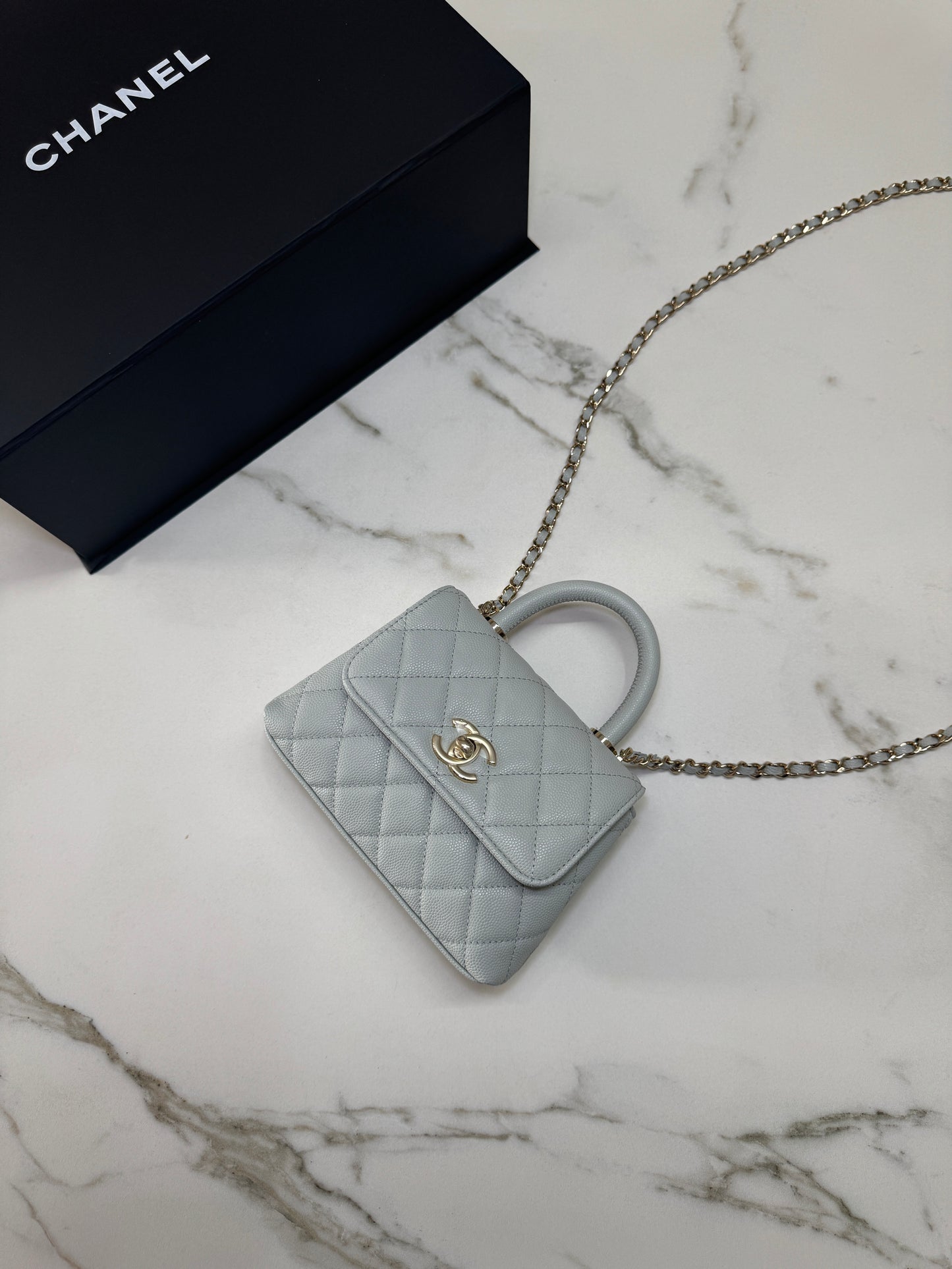 CHANEL 超Mini Coco Handle 24K 灰藍色
